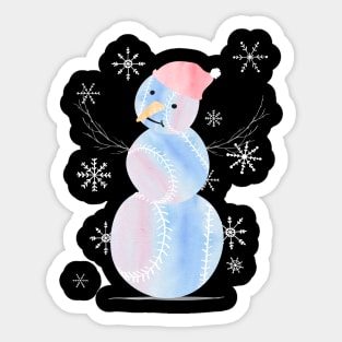 Cute Watercolor Pastel I Love Softball Snowman in light blue, pink and purple Sticker